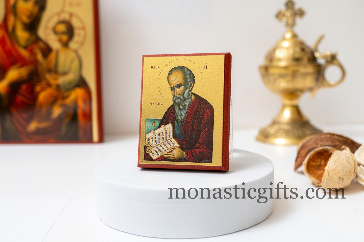 Small Wooden  icon with the Apostle and Evangelist Saint John the Theologian Icon in Golden Leaf ,amazing idea for orthodox gift