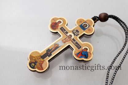 Christian Wooden  Cross with crucifixion and  Rope Cord for Car Rearview Mirror.