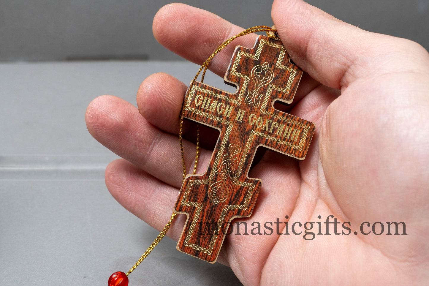 Christian Wooden  Cross with crucifixion and Rope Cord Car Rearview Mirror.A perfect Gift.