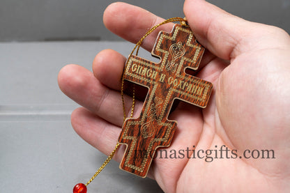 Christian Wooden  Cross with crucifixion and Rope Cord Car Rearview Mirror.A perfect Gift.