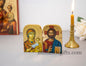 Diptych small  wooden Icon with the Jesus Christ  and the Holy Theotokos , Greek Orthodox Icon , Home Decor,Orthodox Gift