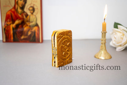 Small Triptych wooden Icon with Annunciation of the Virgin With Archangels and the Holy Theotokos , Greek Orthodox Icon