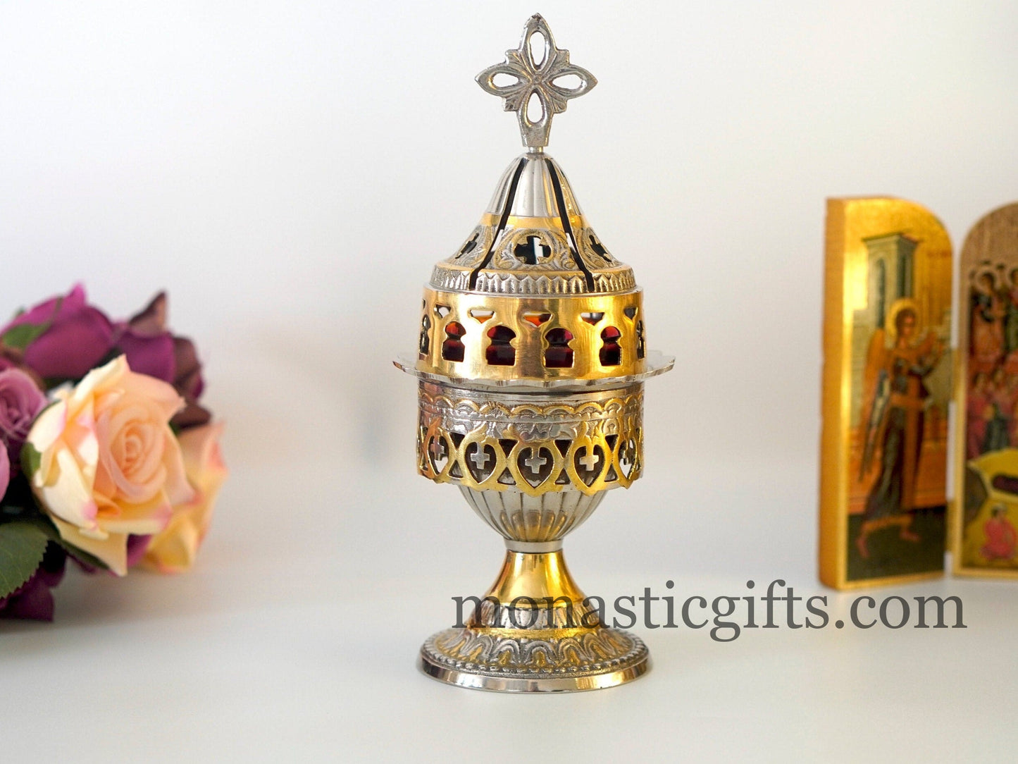 Handmade Brass nickel Standing Oil Lamp original and heavy 560gr.  Oil Lamp- Oil Candle with Glass Cup Home Decor  a perfect Christian  Gift