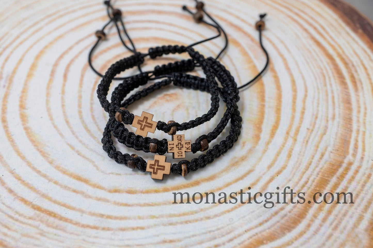 Authentic Bracelet with engraved Wood Cross in both sides (1Pcs) Knitted with wooden beads Adjustable for All Wrist Sizes.