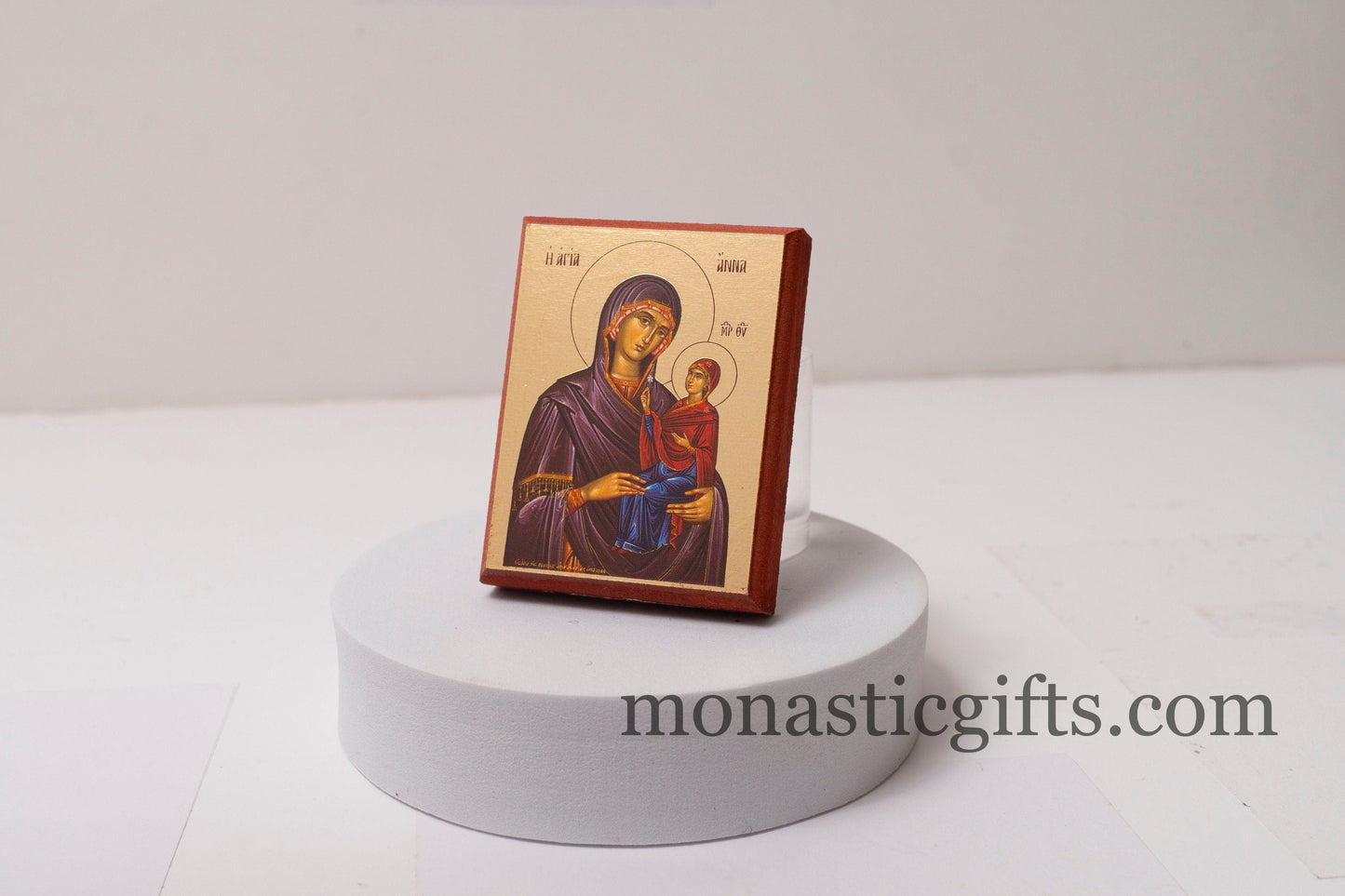 Small Wooden Icon with Saint Anna The Mother of Virgin Mary Icon in Golden Leaf ,amazing idea for orthodox gift