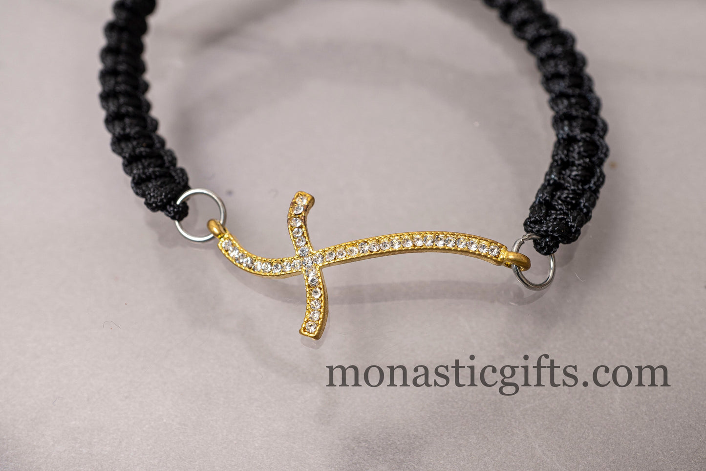 Sideways Cross Bracelet with crystals  Gold finish  Christian Jewelry Hypoallergenic Nickel Free