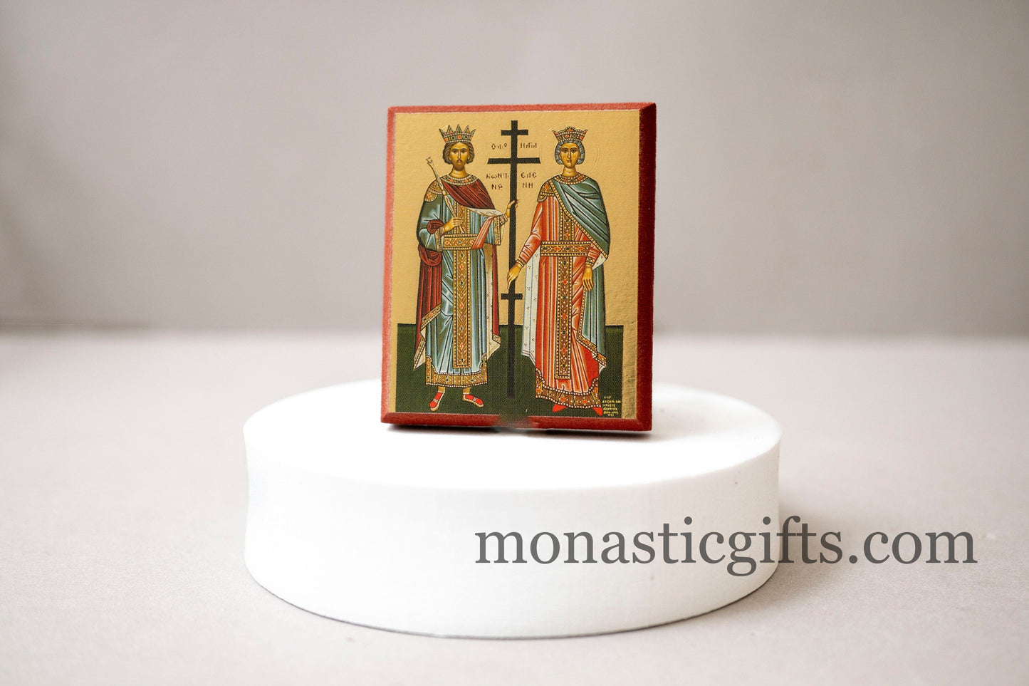 Small Wooden Icon with Saints Konstantine and Helen ( Κωνσταντίνος και Ελένη) Icon in Golden Leaf ,amazing idea for orthodox gift