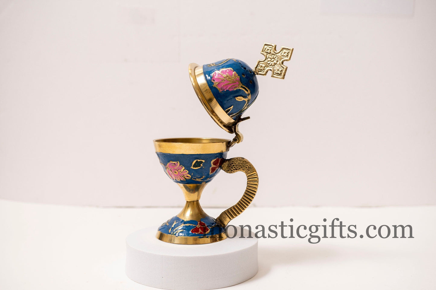 Enamel Coated Brass Incense Burner featuring a blend of Blue and Red hues, Original Burner and Heavy (230gr) Handmade - With free Gifts