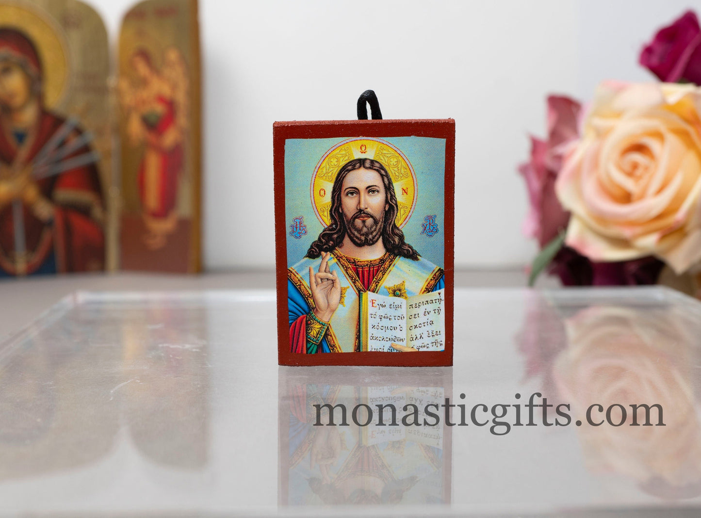 Small Wooden Orthodox icon with Jesus Christ (The Blessed), Neoclassical icon , art wall hanging amazing idea for orthodox gift.