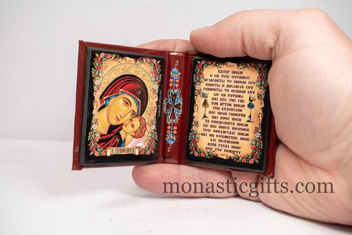 The Virgin Mary and The Lord's Prayer (Pater Imon) Pocket Gospel-Style Diptych Icon with Archangel Michael