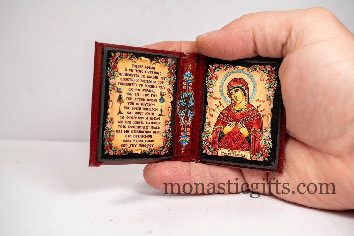 The Virgin Mary and The Lord's Prayer (Pater Imon) Pocket Gospel-Style Diptych Icon with Archangel Michael