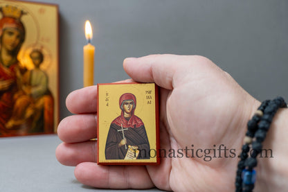 Small Wooden Icon with Saint Marcella Martyr of Chios, Icon in Golden Leaf ,amazing idea for orthodox gift