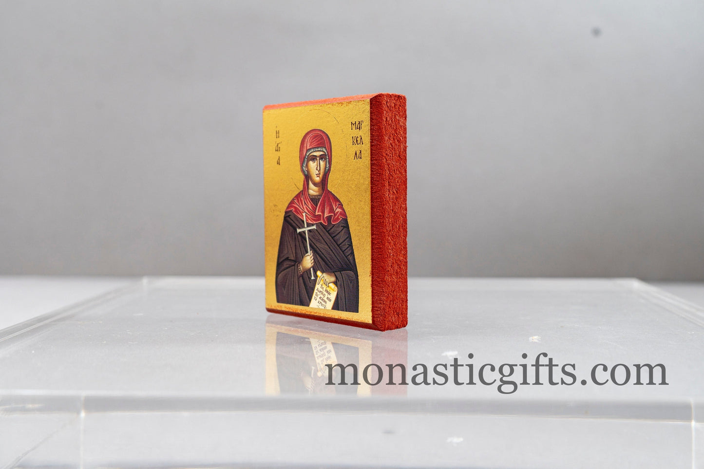 Small Wooden Icon with Saint Marcella Martyr of Chios, Icon in Golden Leaf ,amazing idea for orthodox gift