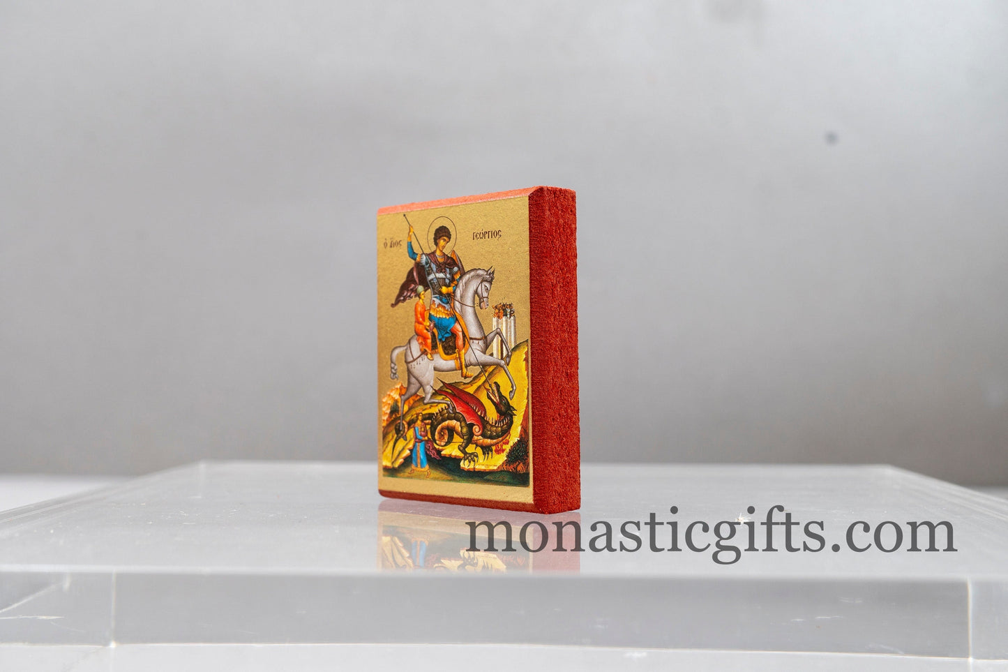 Small Wooden Icon with Saint George, Icon in Golden Leaf ,amazing idea for orthodox gift