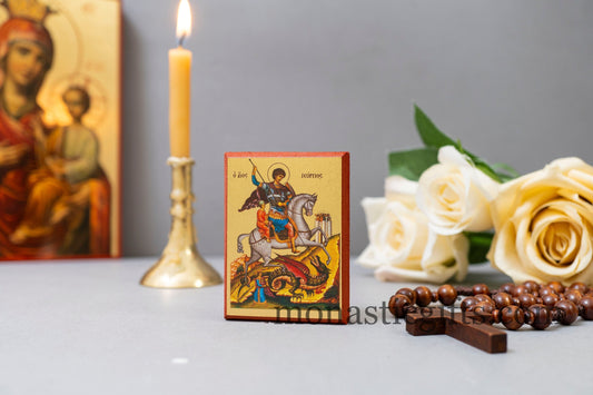 Small Wooden Icon with Saint George, Icon in Golden Leaf ,amazing idea for orthodox gift