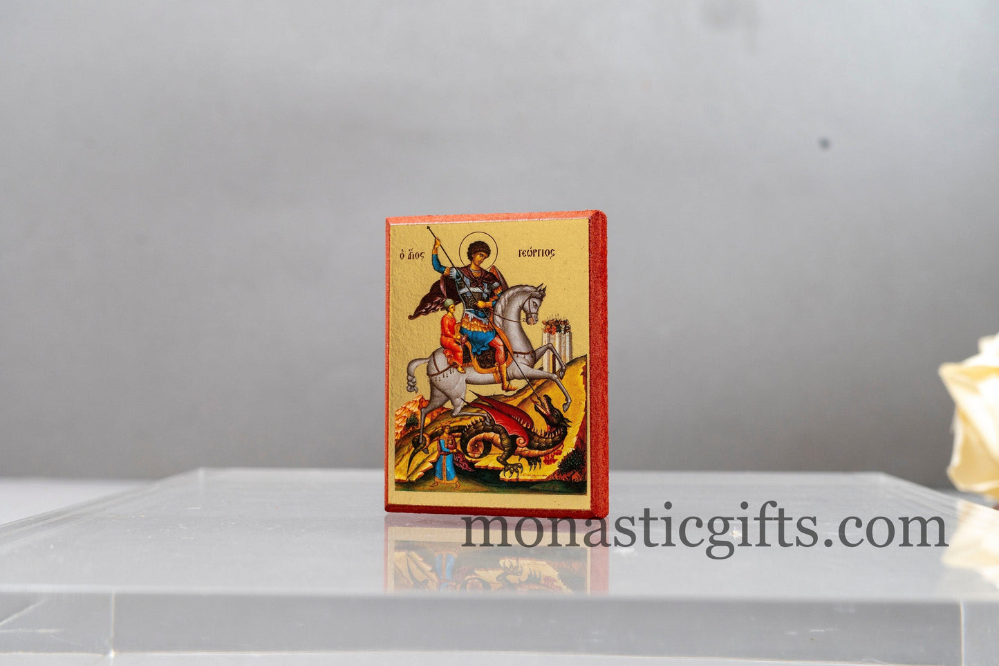 Small Wooden Icon with Saint George, Icon in Golden Leaf ,amazing idea for orthodox gift