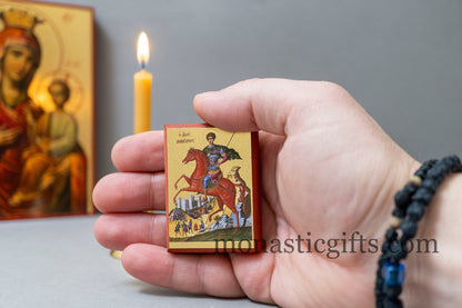 Small Wooden Icon with Saint George, Icon in Golden Leaf ,amazing idea for orthodox gift