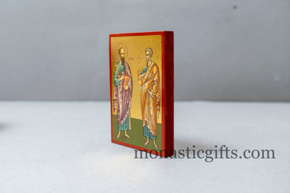 Wooden small  icons with with The Apostles Peter and Paul In Golden Leaf  ,Byzantine icon , art wall hanging .