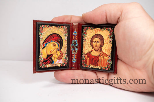 The Virgin Mary and Jesus Christ Pocket Gospel-Style Diptych Icon with Archangel Michael