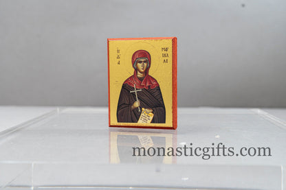Small Wooden Icon with Saint Marcella Martyr of Chios, Icon in Golden Leaf ,amazing idea for orthodox gift
