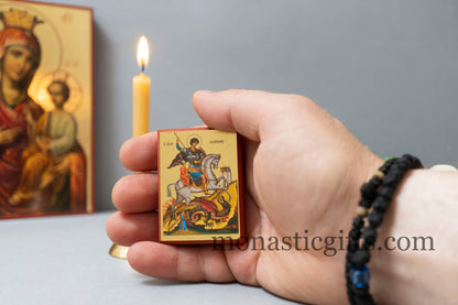 Small Wooden Icon with Saint George, Icon in Golden Leaf ,amazing idea for orthodox gift