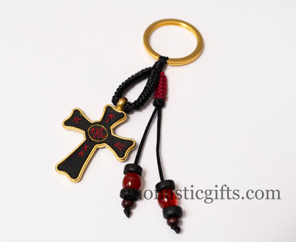 Christian keychain in the shape of a cross, embroidered fabric with the symbols of Jesus Christ. ,a perfect Religious Gift for Christians.