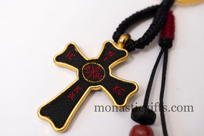 Christian keychain in the shape of a cross, embroidered fabric with the symbols of Jesus Christ. ,a perfect Religious Gift for Christians.