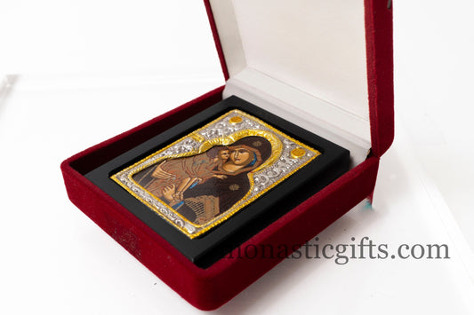 Amazing Icon With Virgin Mary Premium Silver (925) with plated Gold Details Encased in Luxurious Velvet Box,A Perfect Gift