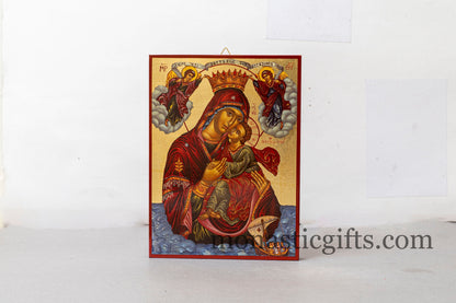 Byzantine wooden Icon in Golden leaf, of Virgin Mary of sea (Thalassini - Θαλασσινη) ,home gift