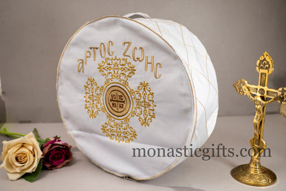 Embroidered Cotton Case for Prosphora, bread pouch , decorated with orthodox ICXC  Embroideries. Orthodox CommunionAntidoron.