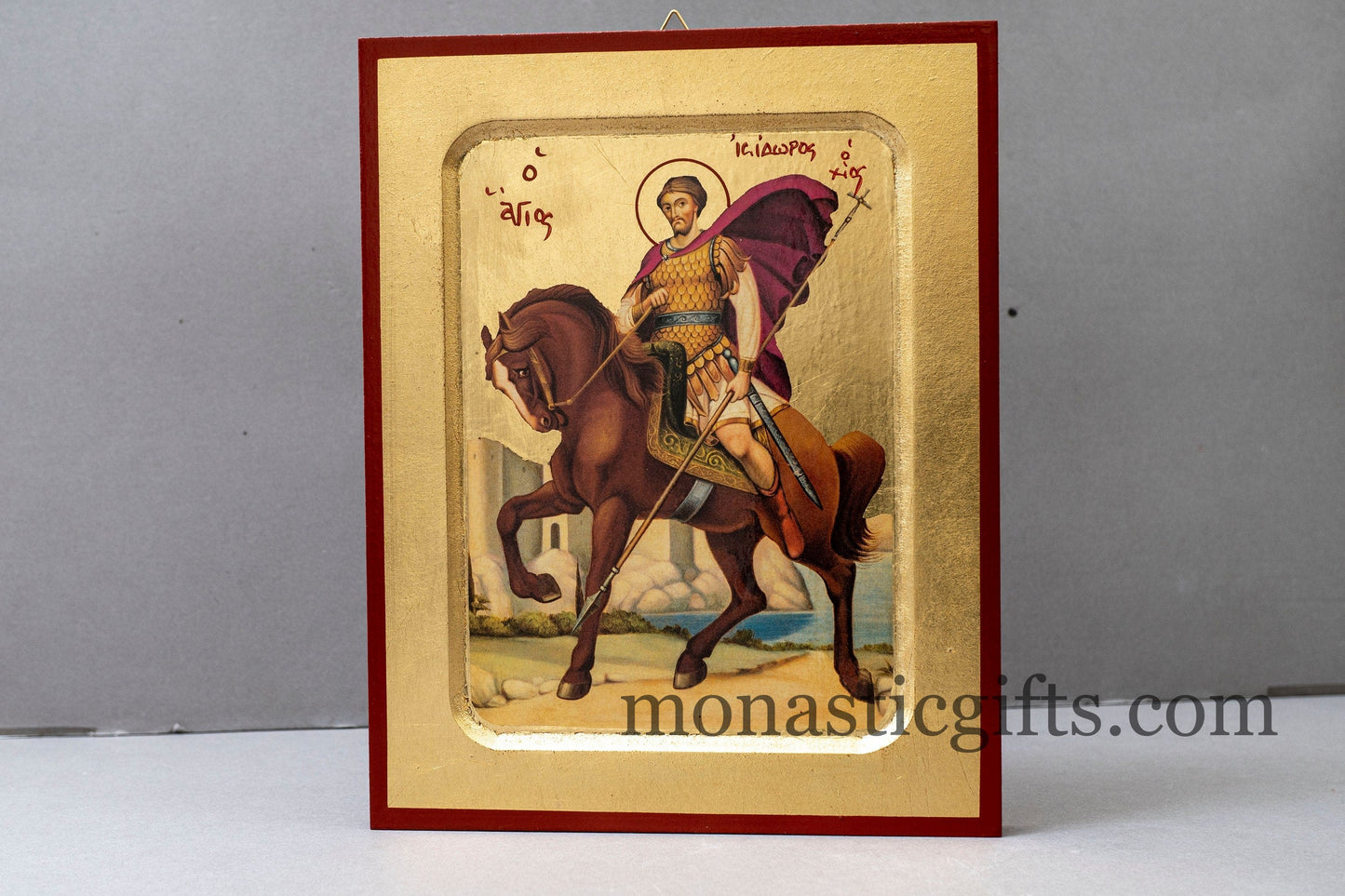 Agios Isidoros  -Saint Isidoros , spiritual guide and healer-  Handmade Wood Icon on Plaque Home Decor Wall,Byzantine Art