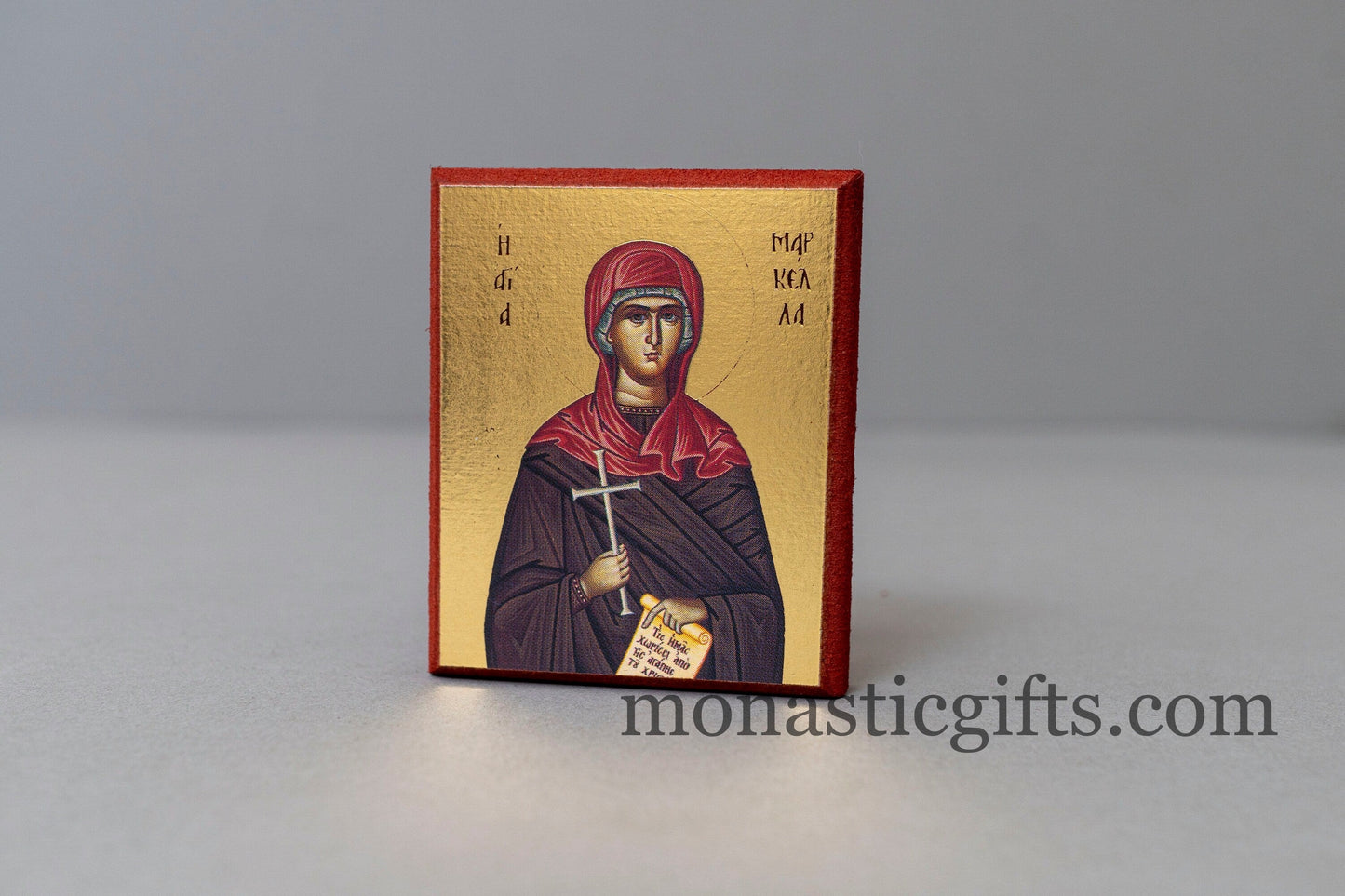Small Wooden icon with Saint Markella Agia Markella In Golden leaf with a velvet pouch, wall hanging amazing idea for orthodox gift
