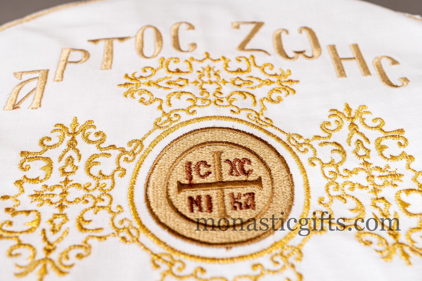 Embroidered Cotton Case for Prosphora, bread pouch , decorated with orthodox ICXC  Embroideries. Orthodox CommunionAntidoron.