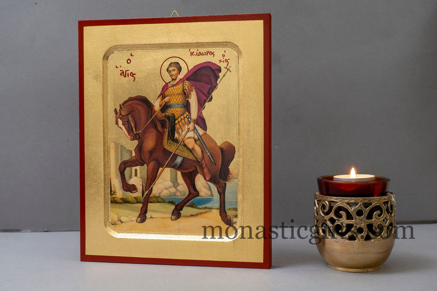 Agios Isidoros  -Saint Isidoros , spiritual guide and healer-  Handmade Wood Icon on Plaque Home Decor Wall,Byzantine Art