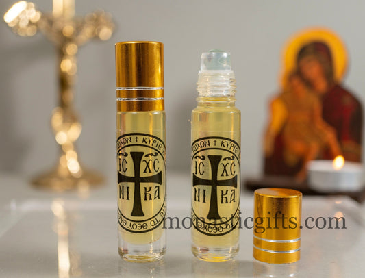 Authentic Myrrh anointing oil with Christian Symbol ICXC NIKA From Monasteries of Greece,Gift of faith, hope,love  to someone you care about