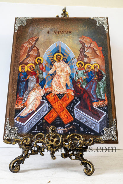 Christian Huge Wooden icon (35 x 45 cm ) With The Ressurection  of Jesus ,superior quality cm Byzantine icon, express Shipping 5-8 Days