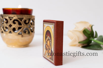 Small Wooden Christian icon The Bust of Virgin Mary In Golden leaf with silver and Golden details, wall hanging amazing idea for gift.