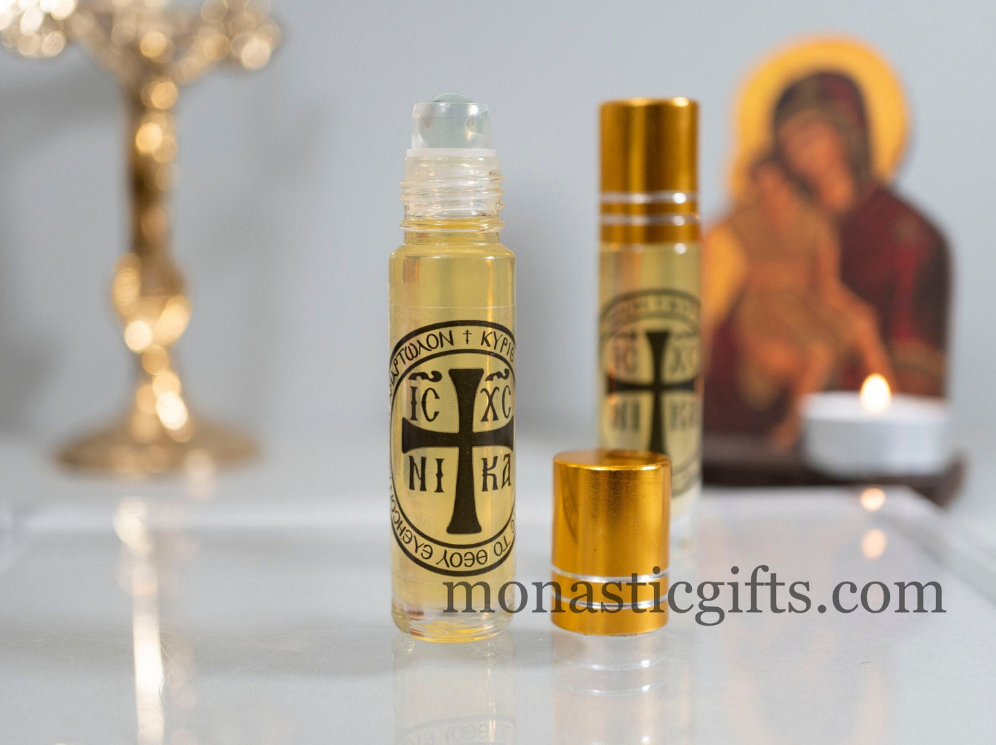 Authentic Myrrh anointing oil with Christian Symbol ICXC NIKA From Monasteries of Greece,Gift of faith, hope,love  to someone you care about