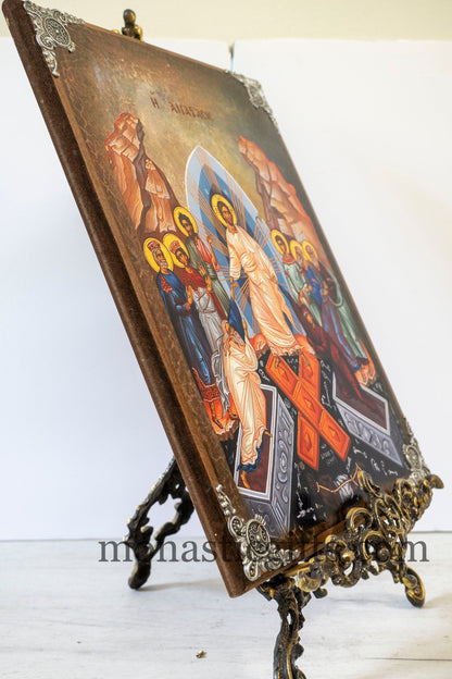 Christian Huge Wooden icon (35 x 45 cm ) With The Ressurection  of Jesus ,superior quality cm Byzantine icon, express Shipping 5-8 Days