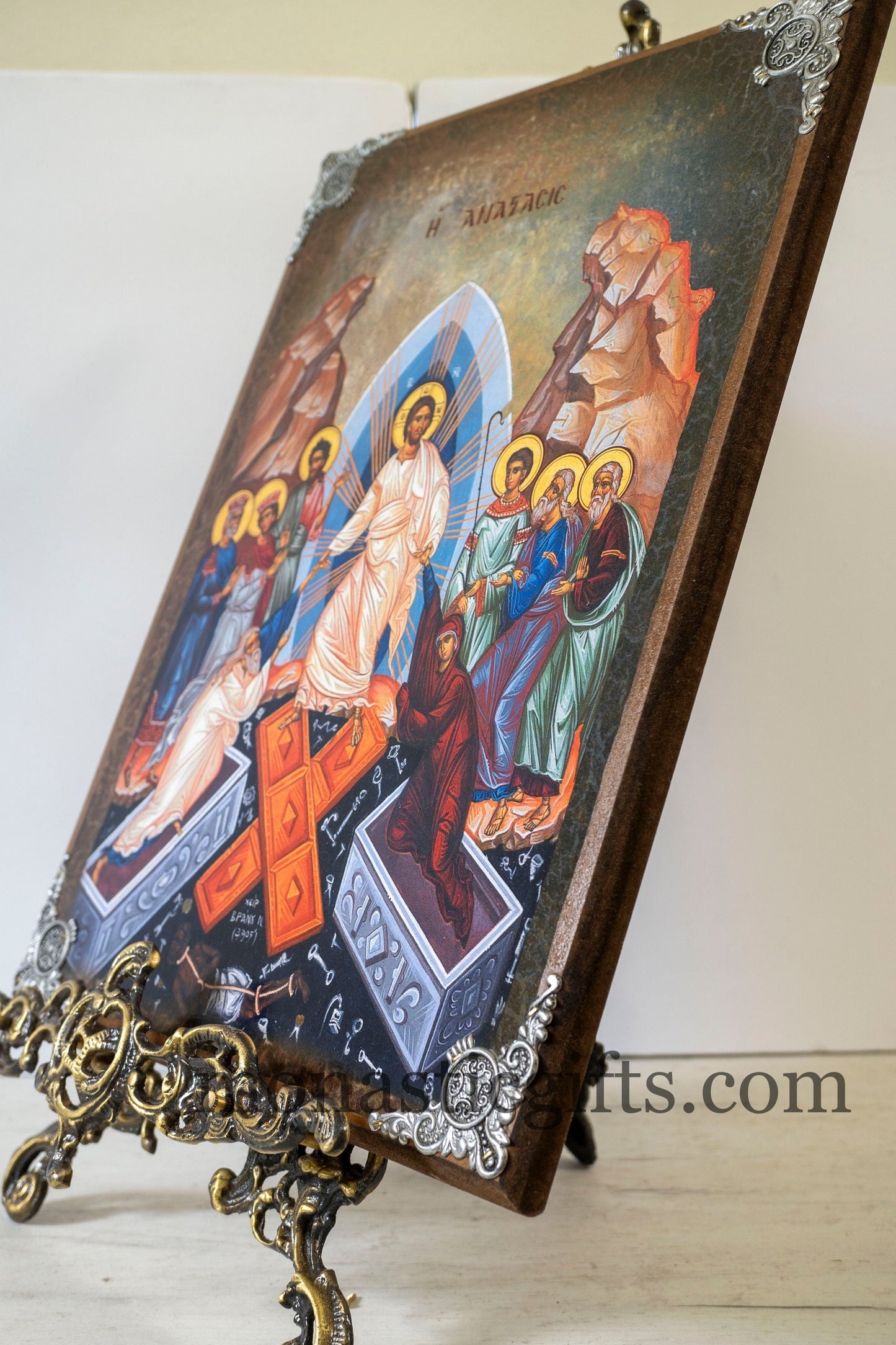 Christian Huge Wooden icon (35 x 45 cm ) With The Ressurection  of Jesus ,superior quality cm Byzantine icon, express Shipping 5-8 Days