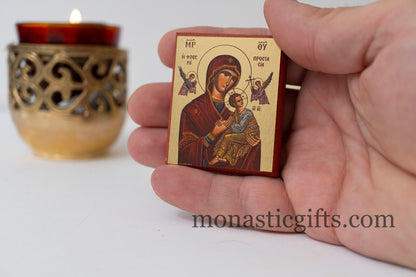 Small Wooden Orthodox icon with amazing details The Virgin Mary Prostasia - Fovera In Golden leaf, wall hanging amazing idea for gift.