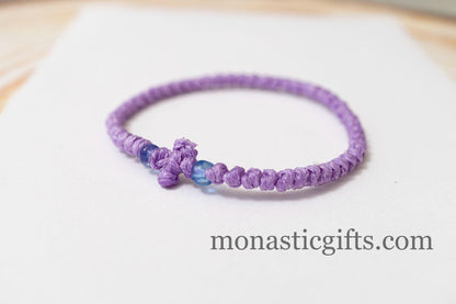 Authentic Komboskini in purple lilac color 1Pcs - Greek Orthodox Prayer Bracelet, Spiritual Prayer Rope -Thread  waxed thin with beads