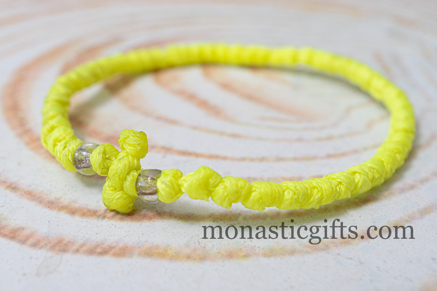 Authentic Komboskini in  neon Yellow color 1Pcs - Greek Orthodox Prayer Bracelet, Spiritual Prayer Rope -Thread  waxed thin with beads