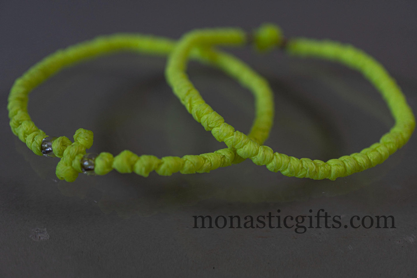 Authentic Komboskini in  neon Yellow color 1Pcs - Greek Orthodox Prayer Bracelet, Spiritual Prayer Rope -Thread  waxed thin with beads