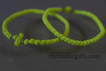 Authentic Komboskini in  neon Yellow color 1Pcs - Greek Orthodox Prayer Bracelet, Spiritual Prayer Rope -Thread  waxed thin with beads