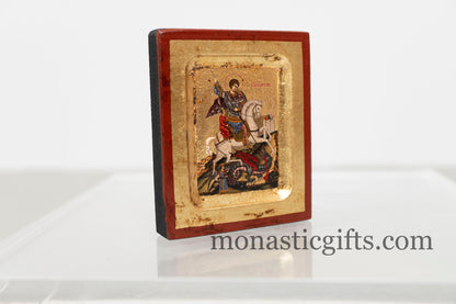 Wooden Icon with Saint George (Αγιος Γεωργιος)with Aging Technique, on Golden Leaf Authentic art in a gold leaf With superior details.