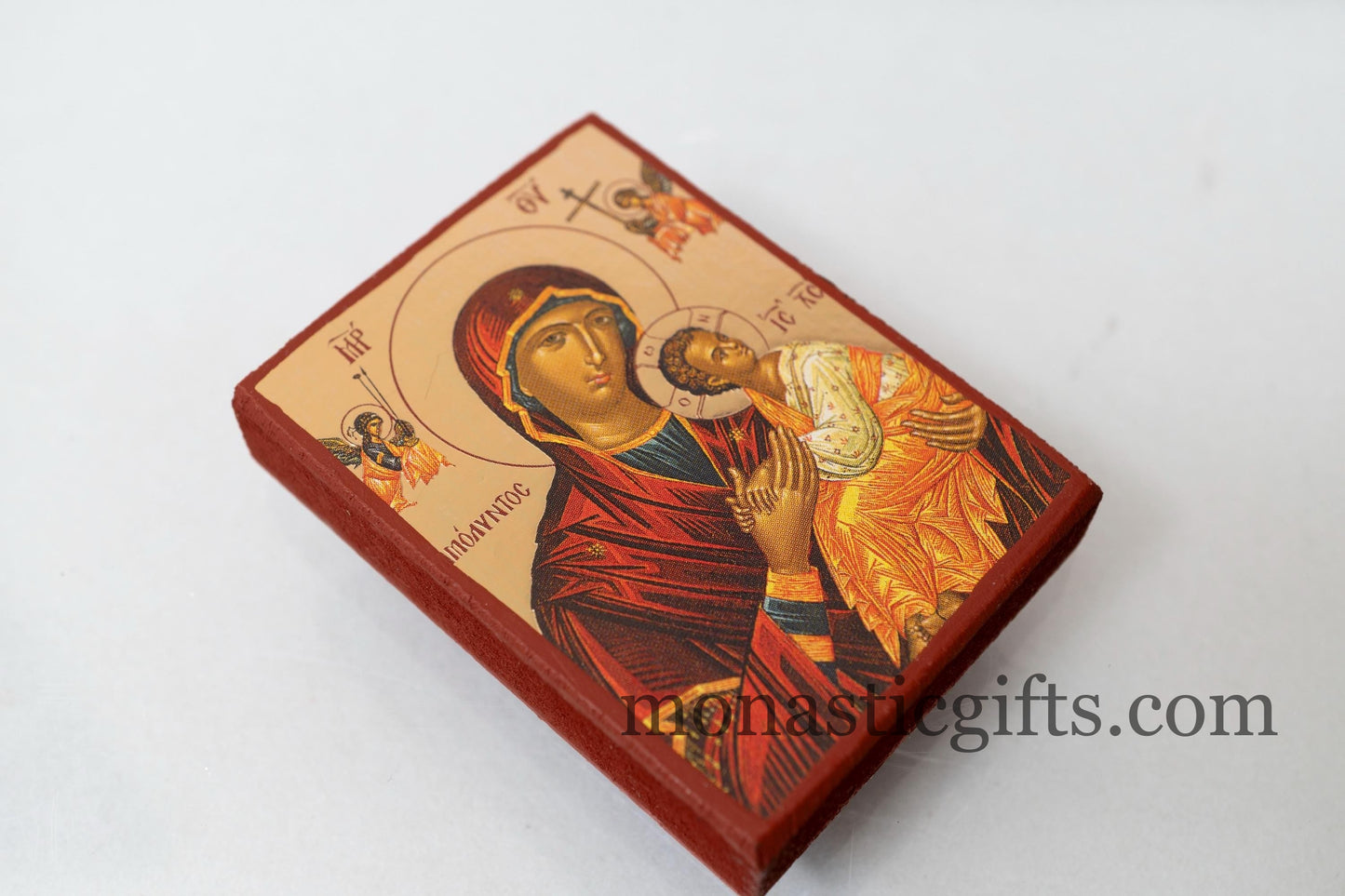 Small Wooden Byzantine icon with Virgin Mary Amolintos In Golden leaf,wall hanging amazing idea for Gift Handmade