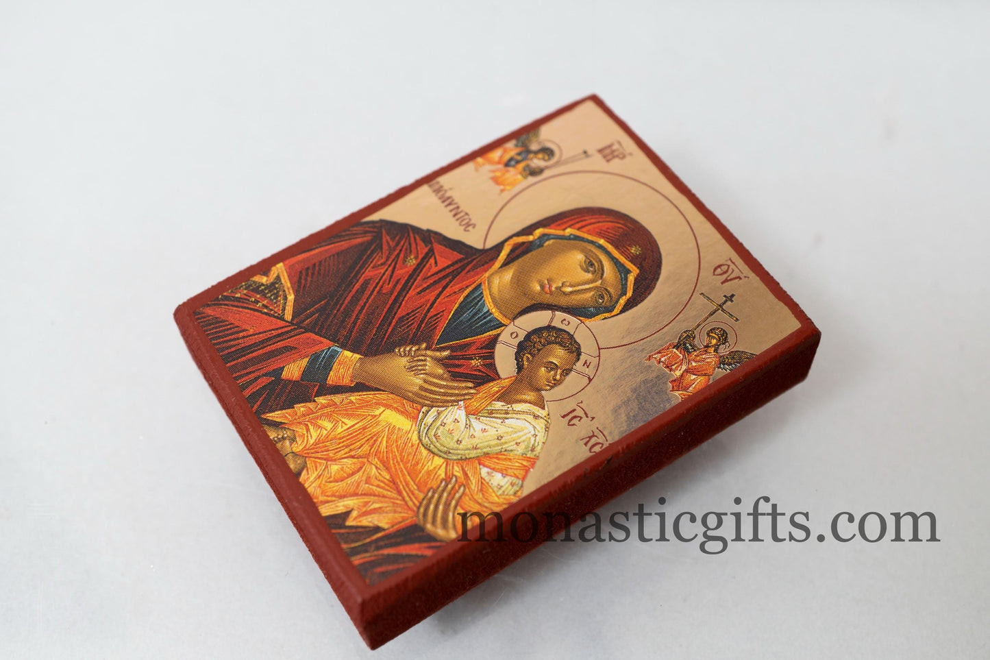 Small Wooden Byzantine icon with Virgin Mary Amolintos In Golden leaf,wall hanging amazing idea for Gift Handmade