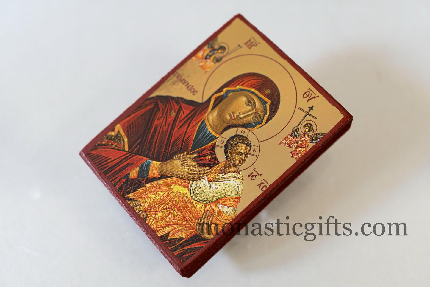 Small Wooden Byzantine icon with Virgin Mary Amolintos In Golden leaf,wall hanging amazing idea for Gift Handmade