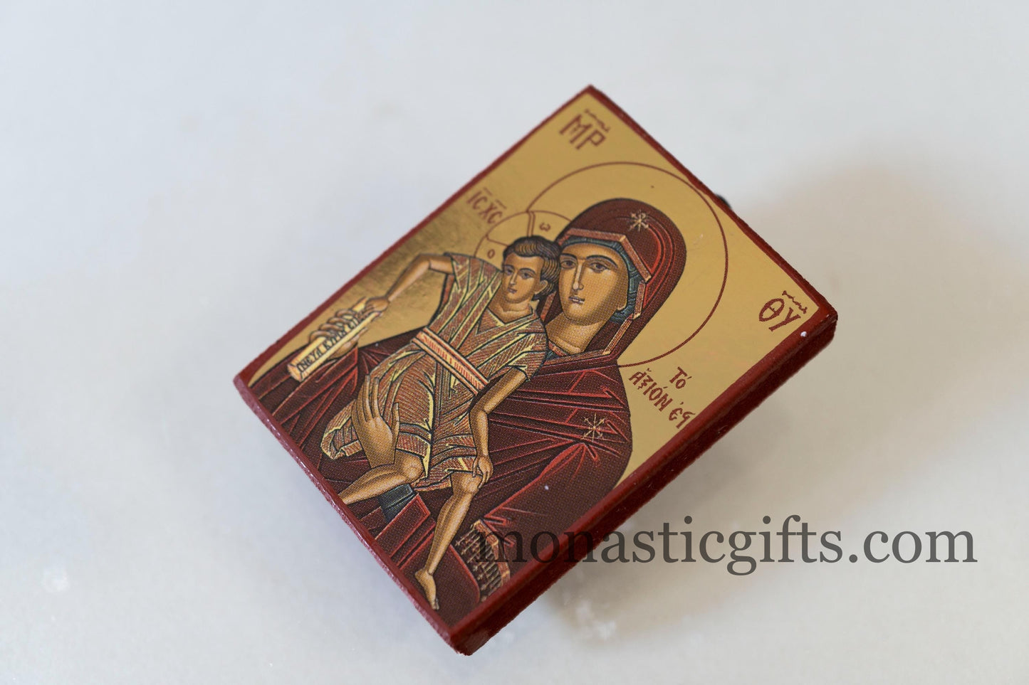 Small Wooden Byzantine icon with Virgin Mary (Αξιον Εστι) In Golden leaf,wall hanging amazing idea for Gift Handmade